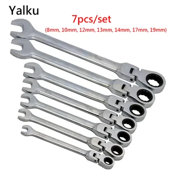 

Yalku Ratchet Wrench 7 pieces Flexible Head Ratchet Spanner Combination Key Wrench Set Combination Ratchet Spanner Set