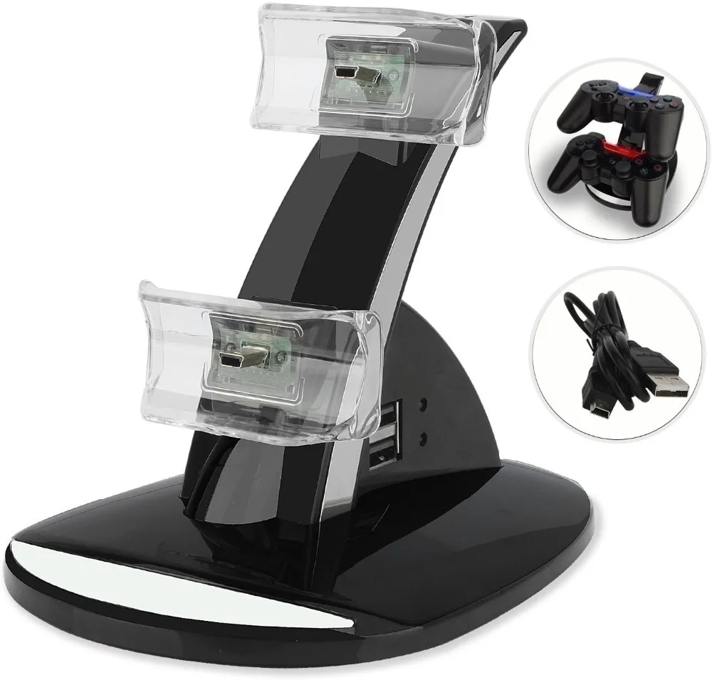 LED Light Quick Dual USB Charging Dock Stand Charger For PlayStation 3