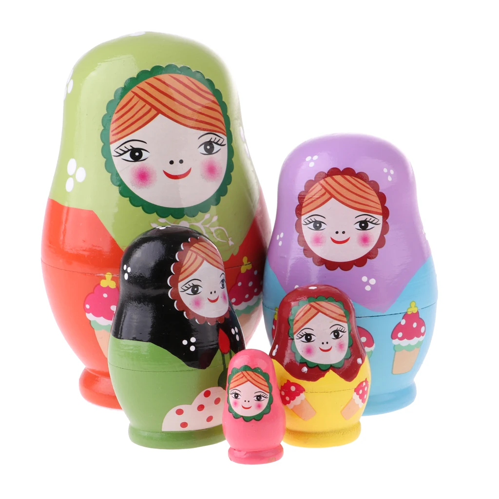 5pcs Bears Wooden Russian Nesting Dolls Babushka Matryoshka Dolls Toy Gifts