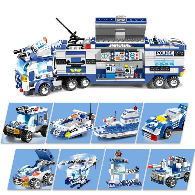 Tanie 762 sztuk miasto seria policyjna SWAT 8 w 1 policja miejska ciężarówka stacja kompatybilne klocki lego klocki małe klocki zabawki dla dzieci