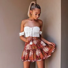 Danjeaner Boho Floral Print Mini Skirt Elastic Waist Tiered Ruffle Short Skirt Women A-line Casual Beach Summer Skirt 2018 цена Danjeaner Boho Floral Print Mini Skirt Elastic Waist Tiered Ruffle Short Skirt Women A-line Casual Beach Summer Skirt 2018 цены онлайн