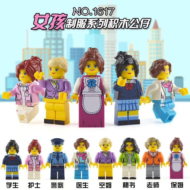 

8pcs/lot Building Blocks Figures brick DIY toys Compatible Legoing Figures Police soldier Female Girl Woman occupations for gift