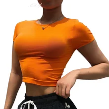 Женская футболка с короткими рукавами для бега и йоги, цветная однотонная облегающая спортивная рубашка, простой спортивный топ для бега