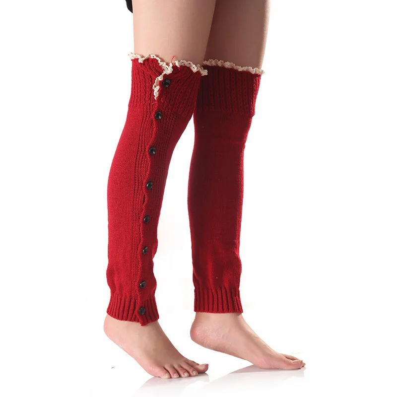 Длинные Зимние гетры для женщин выше колен модные гетры для девочек кружевные красные гетры осенние женские вязаные теплые шерстяные сапоги носки