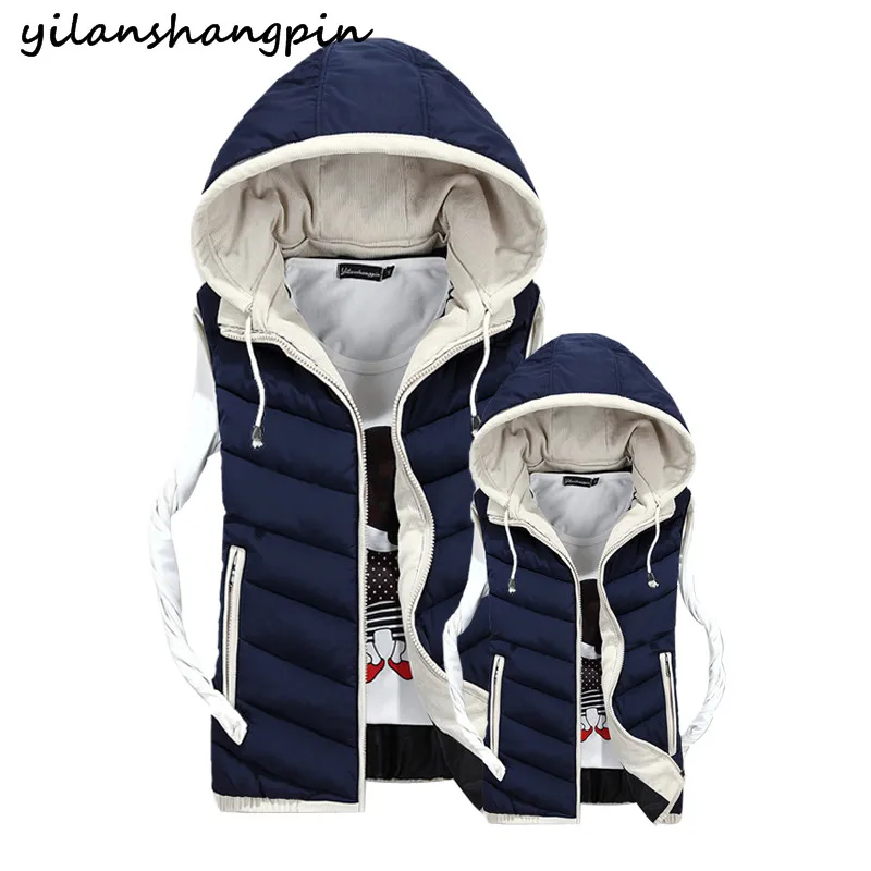 YiLanShangPin Winter Men Coat Plus Velvet Men Vest Male Hooded Vests
