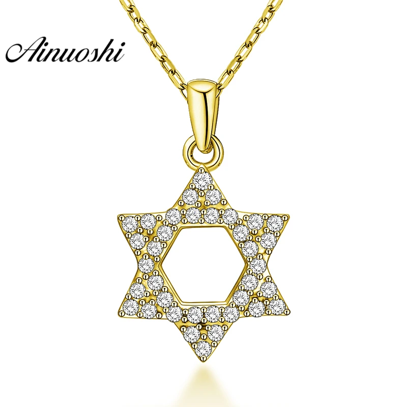 

AINUOSHI 10K Solid Yellow Gold Pendant Geometric Pendant SONA Diamond Women Men Gold Jewelry Hollow Hexagonal Separate Pendant