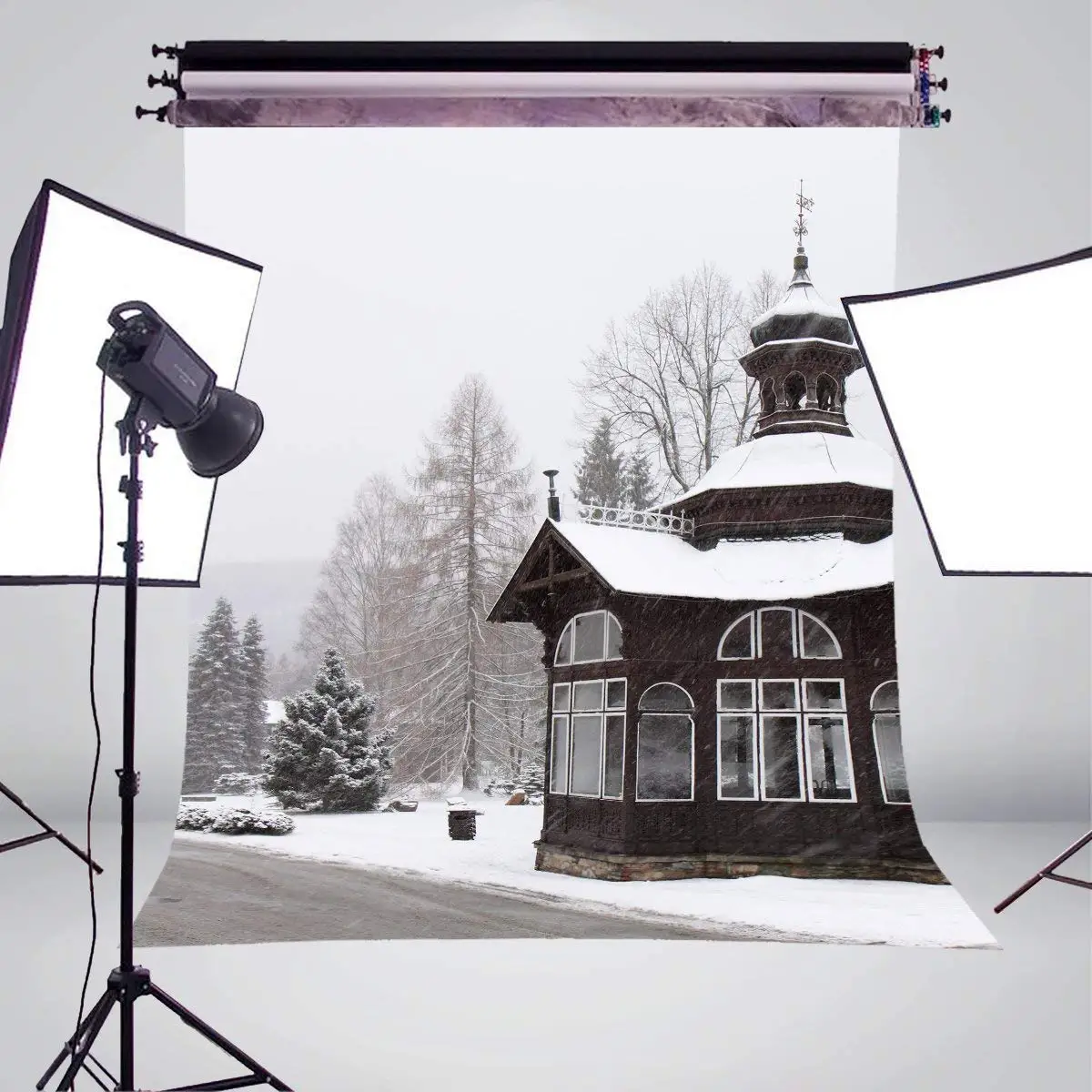 Снежный пейзаж фон для фотосъемки дом с дорогой свадебной фотостудии реквизит