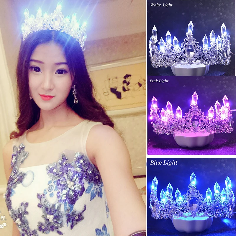 LED Light Crystal Crown Tiaras for Bride Women Crowns Hair Accessories Jewelry Wedding Bridal Queen Princess Tiara For Girls