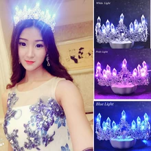 Сияющие хрустальные стразы, диадемы для невесты, Женский светодиодный светильник, короны, украшения для волос, ювелирные изделия, свадебная корона, диадема ML708