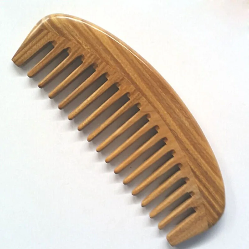 Natural green sandalwood wide tooth comb by hand no static, pocket