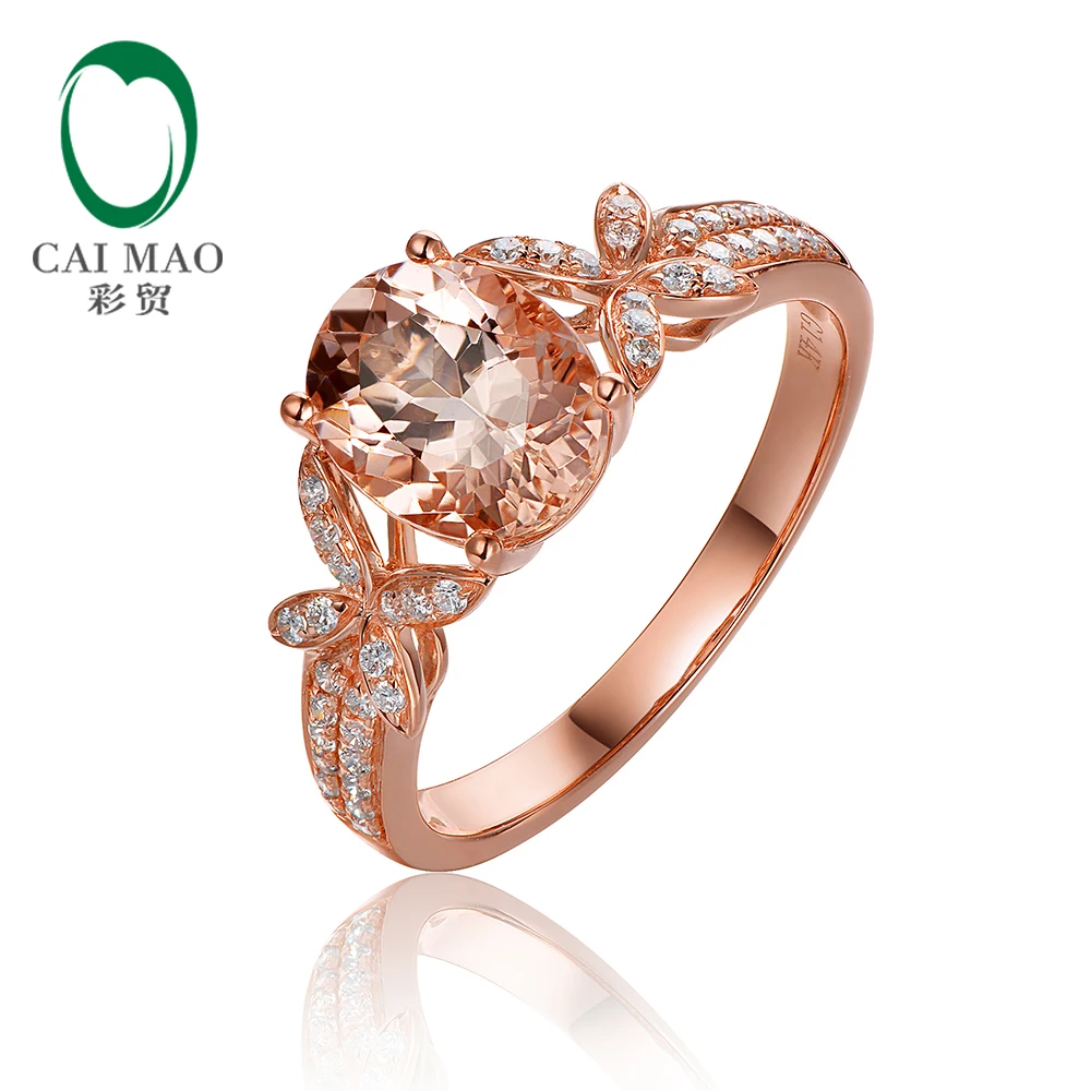 Caimao 14K Rose Gold 1.96ct Natural Morganite and Diamonds Engagement Classic Ring