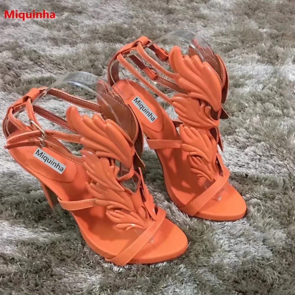 

Miquinha Purple Open Toe Flame Leaf Design Buckle Strap Women High Heel Sandals Thin Heel Elegant Concise Women Casual Sandals