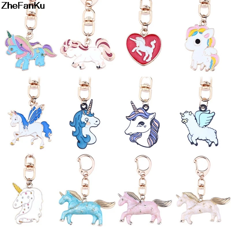 

DIY Cute Animal Keychain Kawaii Rainbow Unicorn Rhinestone Keyholder Metal Key Chain Jewelry Unisex Gifts Drop Shipping