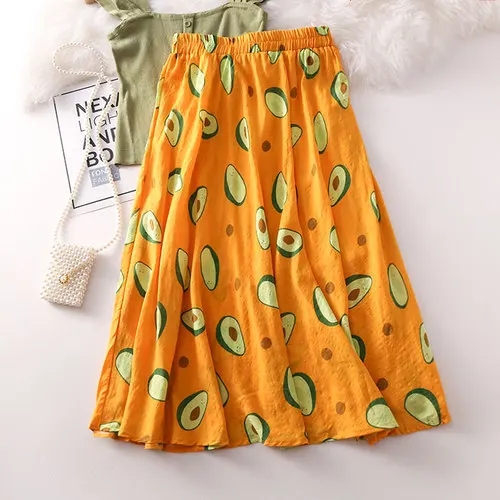 Новинка, летняя мода, юбки с зеленым принтом авокадо, женские милые облегающие трапециевидные юбки с высокой талией, элегантные удобные вечерние юбки M704 - Цвет: Цвет: желтый
