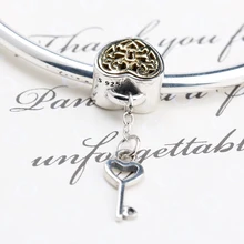 Ажурный ключ к замку цепь с плетением «сердце» бусины, 925 стерлингового серебра Шарм бусины для DIY ювелирные изделия для создания браслетов для подарка