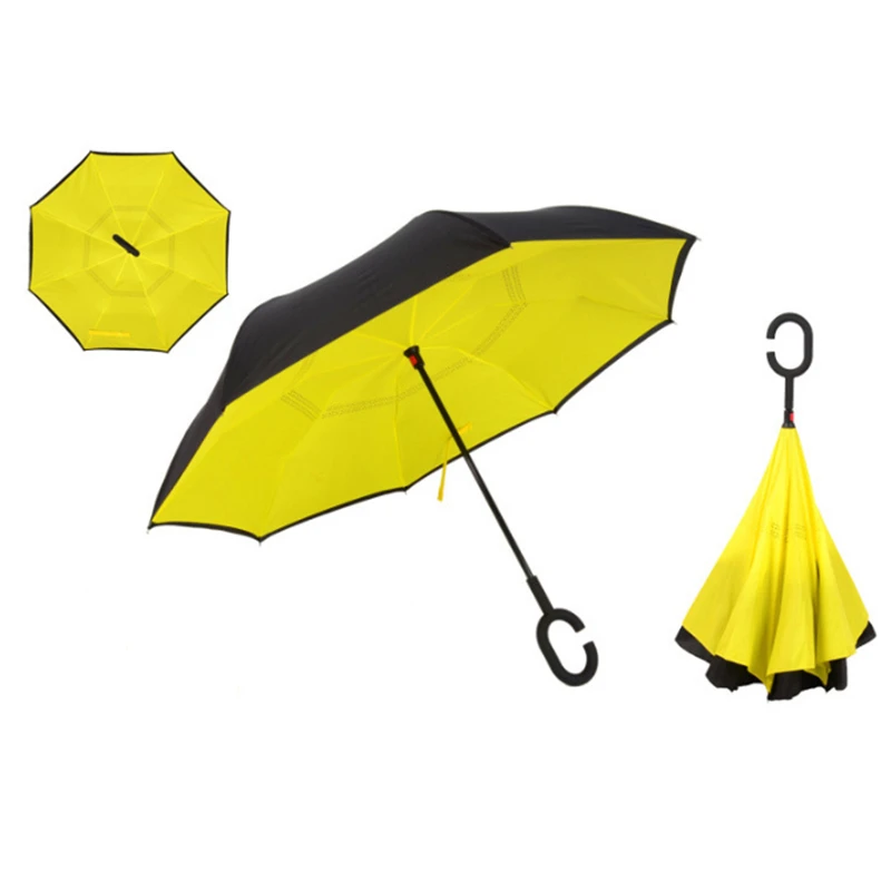 Yesello C Ручка зонтик перевернутый складной обратный зонтик двойной слой перевернутый ветрозащитный дождь автомобиля зонты для женщин - Цвет: Цвет: желтый
