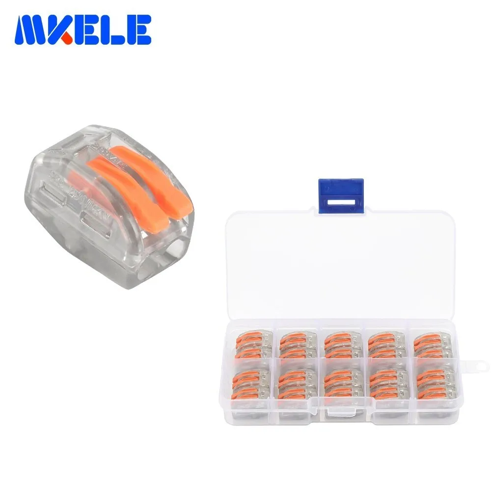 

20pcs/box 222-412 Transparent 2 Pin Mini Wire Connector Universal Fast Wire Wiring Connector Conductors Terminal Block Promotion