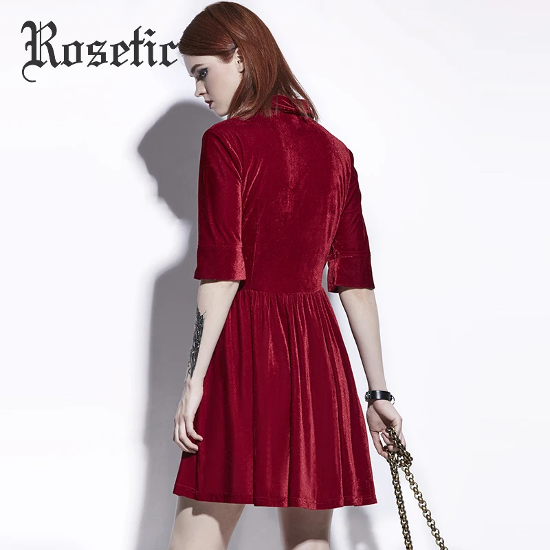 Goedkoop Rosetic Gothic Jurk Dark Red Vrouwen Zomer A lijn Casual Jurken Goth Fashion Street Elegant Hollow Preppy Vintage Gothics Jurk