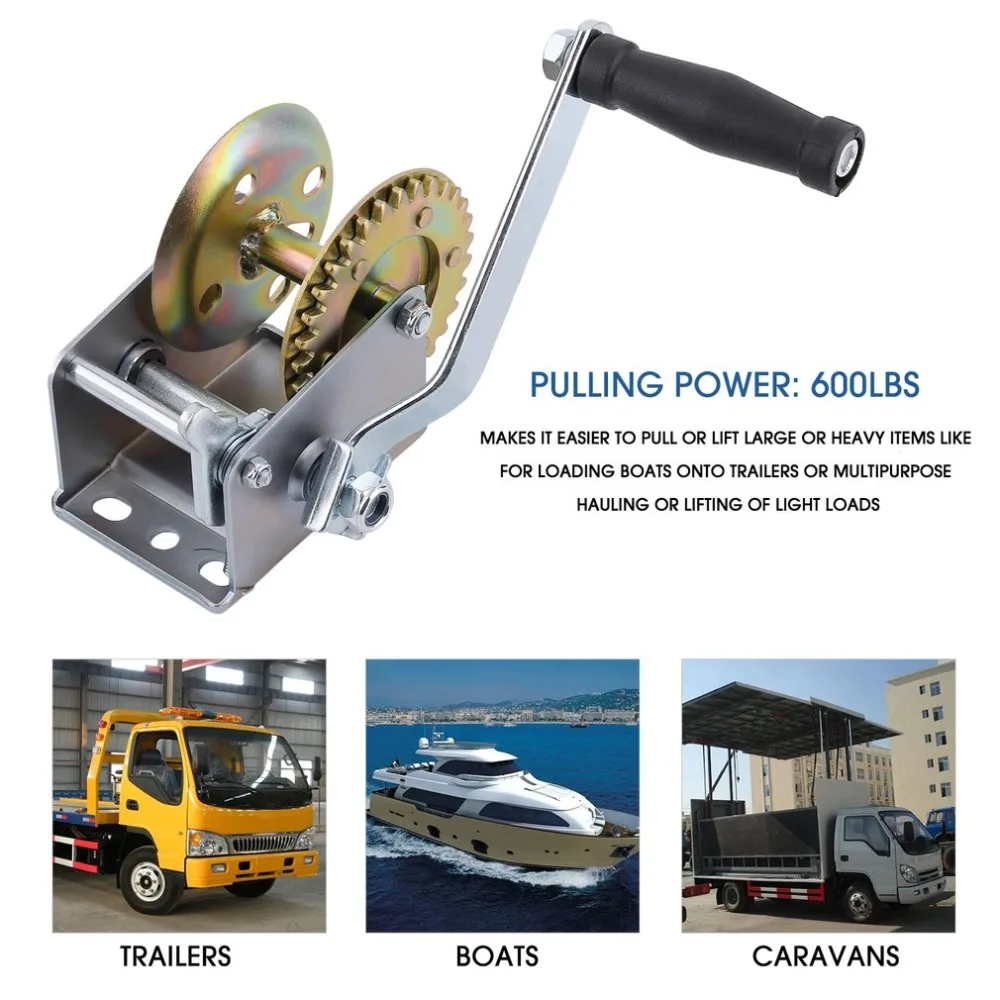 600 lbsHand Winch Capacity Marine Trailer Puller Crank A3 Steel For