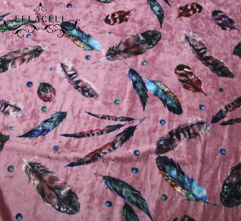

FFLACELL 1 Meter velvet fabric with feather printing sofa hotel home decoration fabric wide 150cm