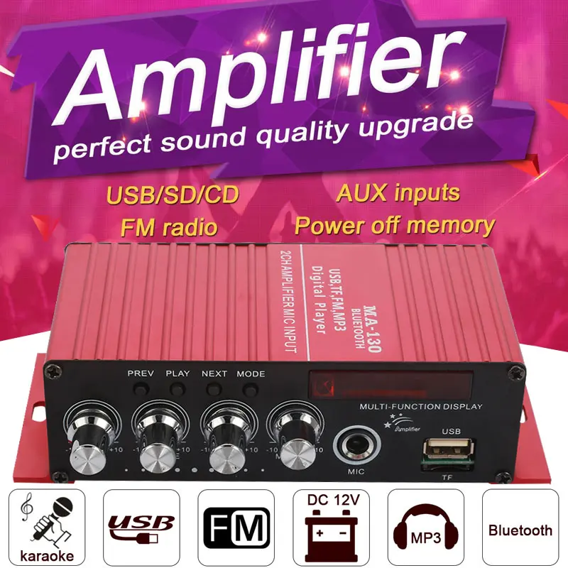 

VEHEMO Infrared Remote Control AUX Car USB Bluetooth Audio Amplifier Bluetooth Power Amplifier FM Wireless Bluetooth Amplifier