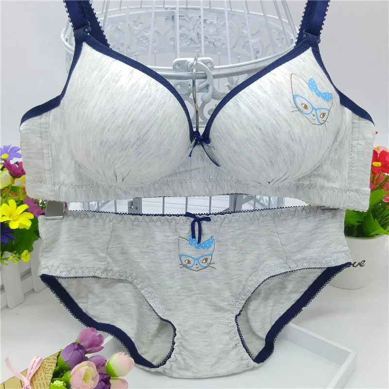 New Girls Bra Briefs Set Cute Cartoon Push Up Brassiere Panties Soft Lingerie Teens Girl Bra Underwear