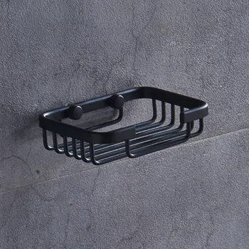 Black Soap Dish Storage Holder Aluminum Bathroom Shower Wall Mounted Decorative Soap Dishes Box Basket Square Rack Soap Case Box leyden new brass oil rubbed bronze soap dishes ceramic soap basket wall mounted shower soap dish holder bathroom accessories