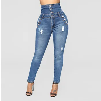 

NORMOV Jeans Women Jacket High Waist Pencil Pants Plus Size Pockets Ripped Jeans Casual Feminina Trousers Elastic Skinny Jeans