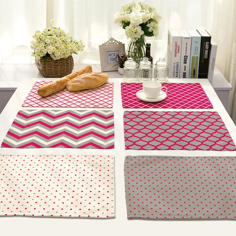 CAMMITEVER Korean Pink Grey Dots Lines Waves Table Cup Mat Coffee Placemat Geometry Printed Anti-fade Home Decor for Girls | Дом и сад