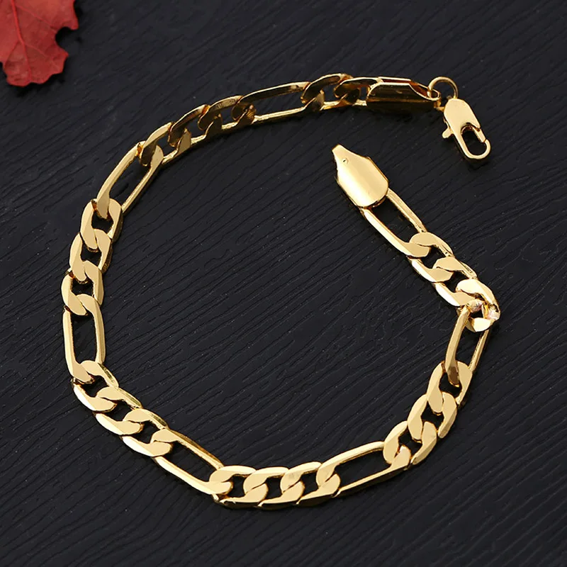 

6 MM Gold Color Chains Link Bracklet Men 8.24 inch Hiphop/Rock Male Necklace Fashion Men Punk Gothic Jewelry