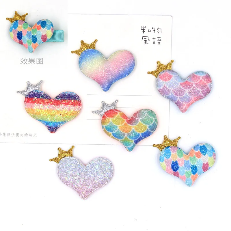 

20pcs Glitter Rainbow Heart Padded Patches Appliques For Clothes Sewing Supplies DIY Hair Bow Decoration