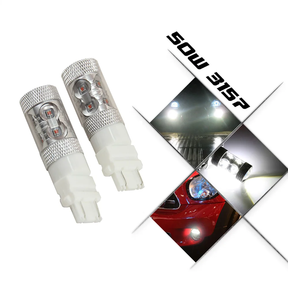 

2pcs 6000K Pure White 50W 3157 (3156 3056 3057) Super Bright XB-D CREE Chip LED Bulbs for DRL Brake Tail Backup Reverse Lights