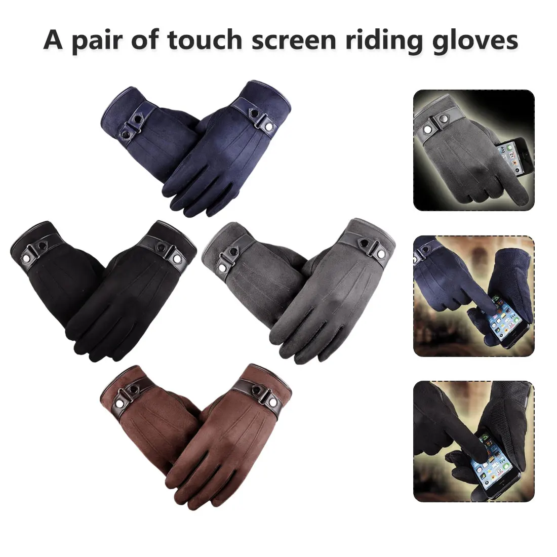 Новые ветрозащитные мужские замшевые теплые перчатки для верховой езды с сенсорным экраном пара зимних перчаток кашемировые перчатки с сенсорным экраном