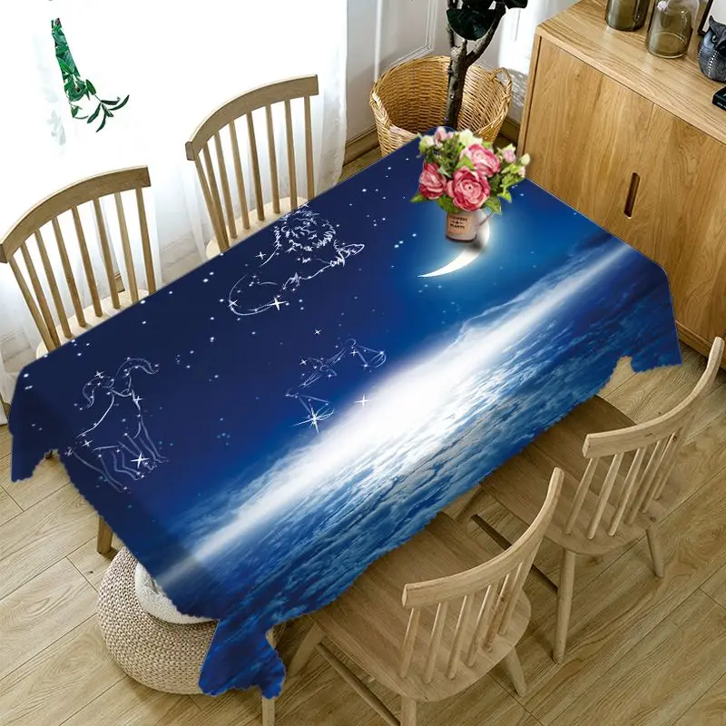 

The Starry Sky under Night Tablecloth City Night Scene Pattern Washable Thicken Rectangular Table Cloth for Wedding