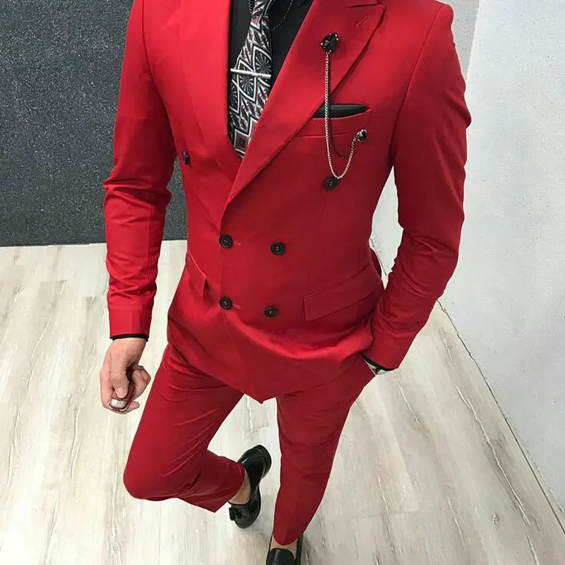 White Men Suits Pants Blue Groom Wedding Tuxedos Prom Party Red Man Blazers Ivory Costume Homme Slim Fit Terno Masculino 2 Piece