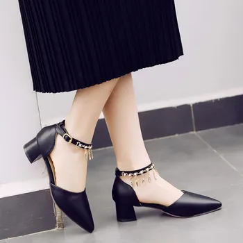 

Big Size 11 12 13 14 15 16 17 ladies high heels women shoes woman pumps Package toes Crystal chain Thick with Single shoes