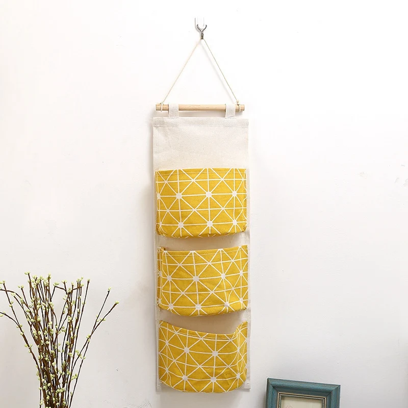 Хлопок и лен водонепроницаемый Органайзер сумка для хранения висячая многослойная подвесная карманная ткань хранение разного мешка TAOSCIL - Цвет: Three grid yellow
