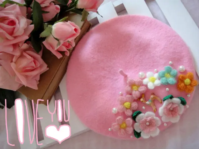 

Handmade Womens Winter Wool Warm Knit Flower Beanie Beret Hat High Quality Warm Lolita Caps