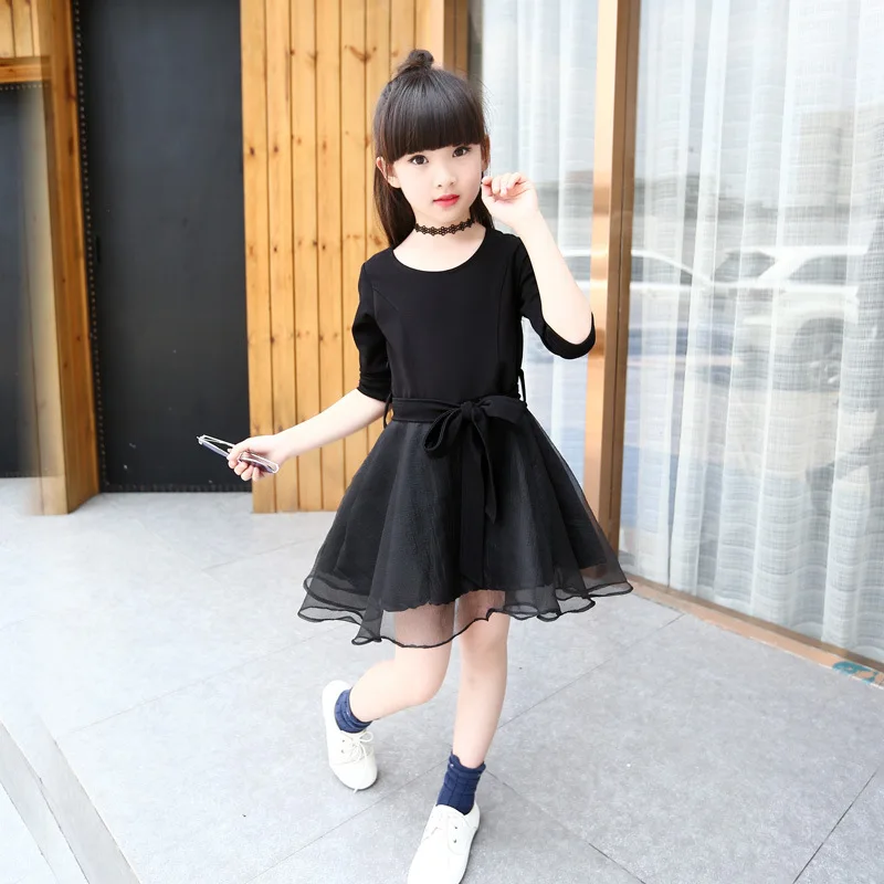 

Girls dress Kids 2018 Spring Autumn Dresses Roupas infantis menina Children Vestidos longsleeve dresses Black girl dress