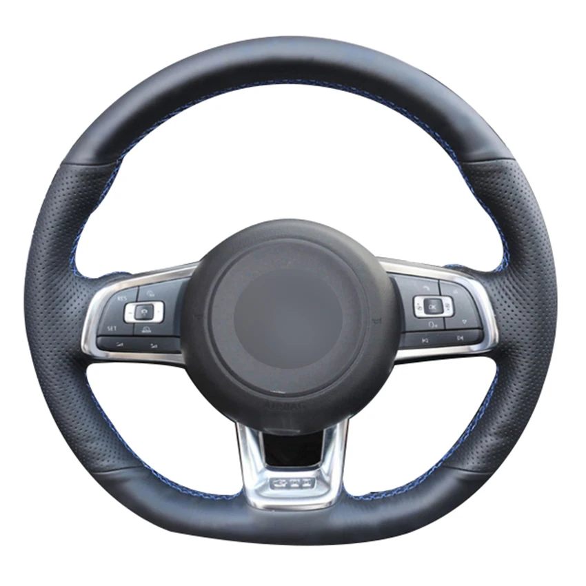 Black Natural Leather Car Steering Wheel Cover for Volkswagen Golf 7