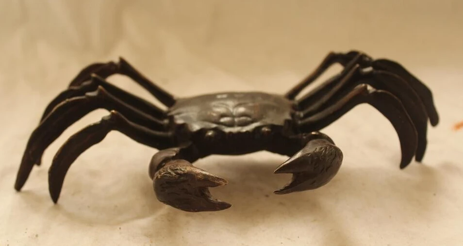 

2"Chinese Folk Bronze carved excellent Lucky Lifelike crab Statue R0715