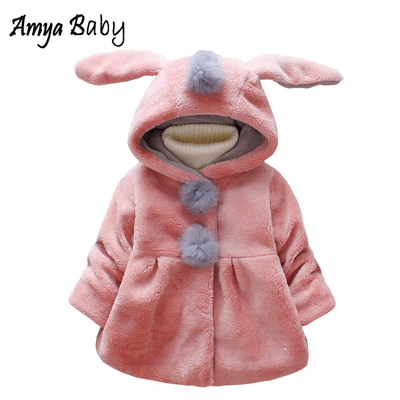 AmyaBaby/ куртки для новорожденных девочек, осенне-зимнее пальто с мехом детская ветровка с длинными рукавами и капюшоном, зимнее пальто для маленьких девочек