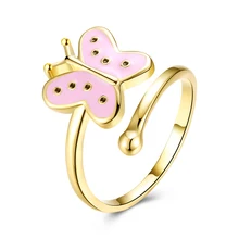 Fashion Opening Rings Gold Color Plated Butterfly Shape Enamel Process Finger Ring Trendy European Women Ladies Finger Jewelry
