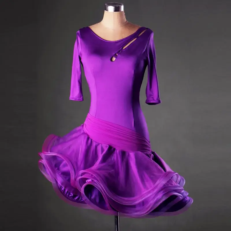 Платья для латинских танцев, женская одежда для взрослых, фиолетовая, красная, 4 цвета, для девушек и женщин, для самбы, бальных, латинских танцев, Одежда для танцев