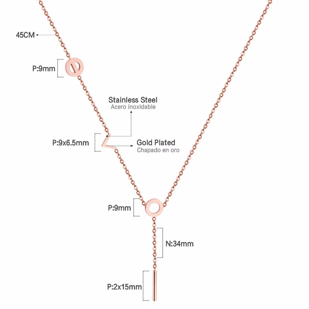 Роскошные ювелирные изделия, розовое золото, Подвески "Love", ожерелье s для женщин, 316L, цепочка из нержавеющей стали, колье, ожерелье, набор
