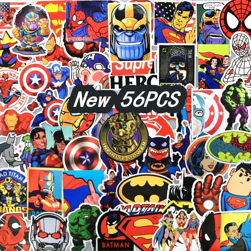 New 56 pcs Super Hero Thanos Glove stickers Batman Cartoon Stickers For Kids Children Luggage Notebook