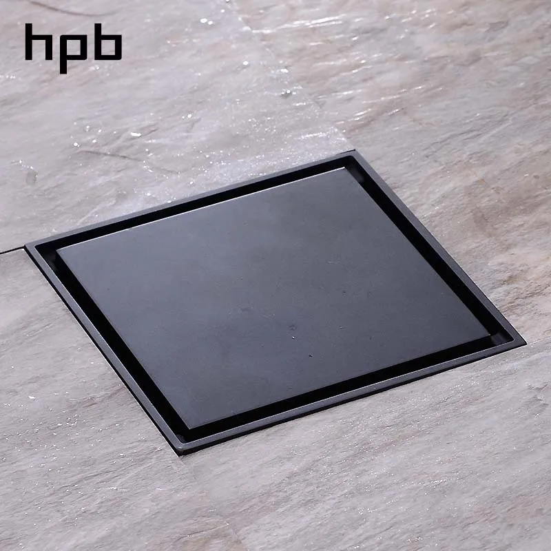 

HPB Bathroom Anti-odor Floor Drain Brass Shower Grate Drain 4 Inch Black Lacquered Square Floor Drainer Bathroom Filter HP7903b