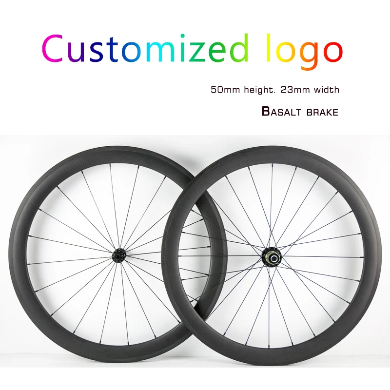 Customized Road Bike Carbon Wheels 700C 50mm width Clincher Tubular