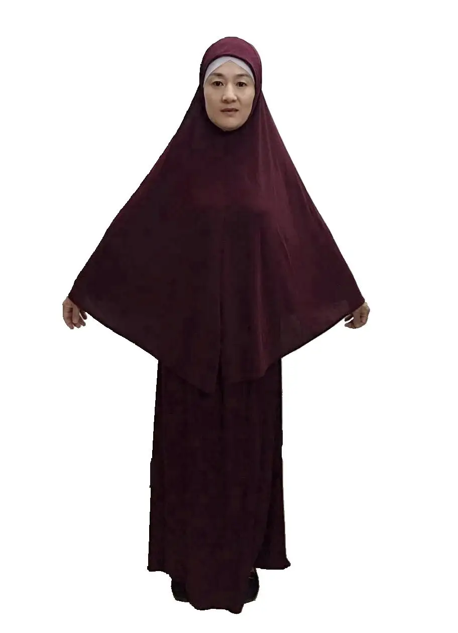 Мусульманский женский длинный хиджаб шарф полное покрытие Молитвенное платье исламский кафтан абайя Рамадан Макси платье арабский джилбаб наборы Ближний Восток - Цвет: Wine Red