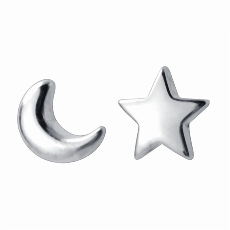 

MEEKCAT 925 Sterling Silver Mini 5mm Moon Stars Asymmetric Stud Earrings For Women Romantic Girl Gift Prevent Allergy